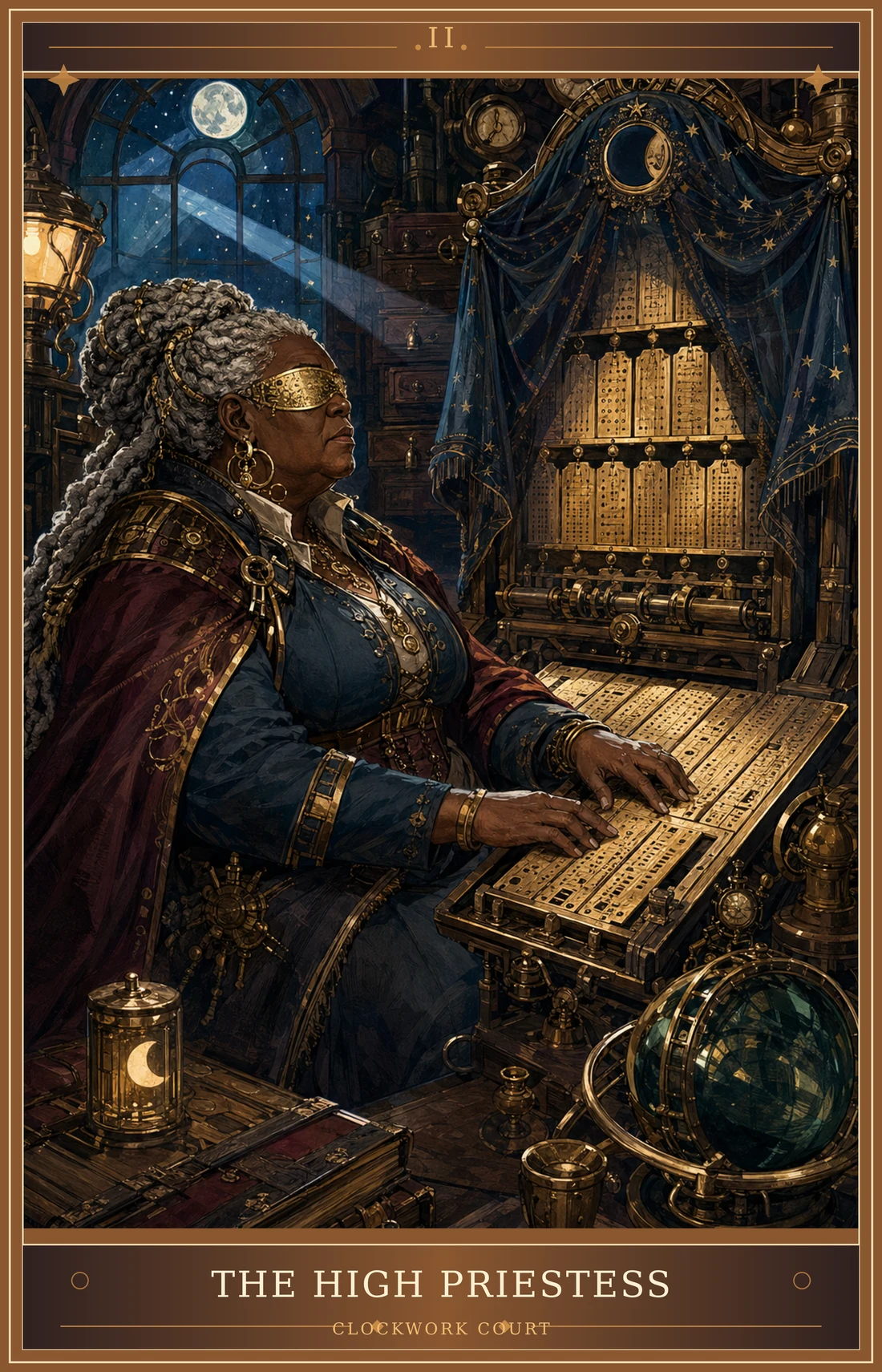 The High Priestess card for Clockwork Court